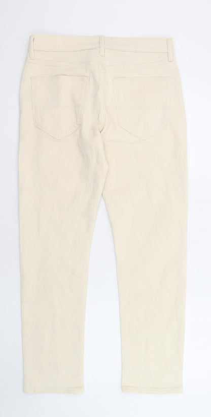 Marks and Spencer Mens Beige Cotton Straight Jeans Size 30 in L29 in Regular Zip - Pockets