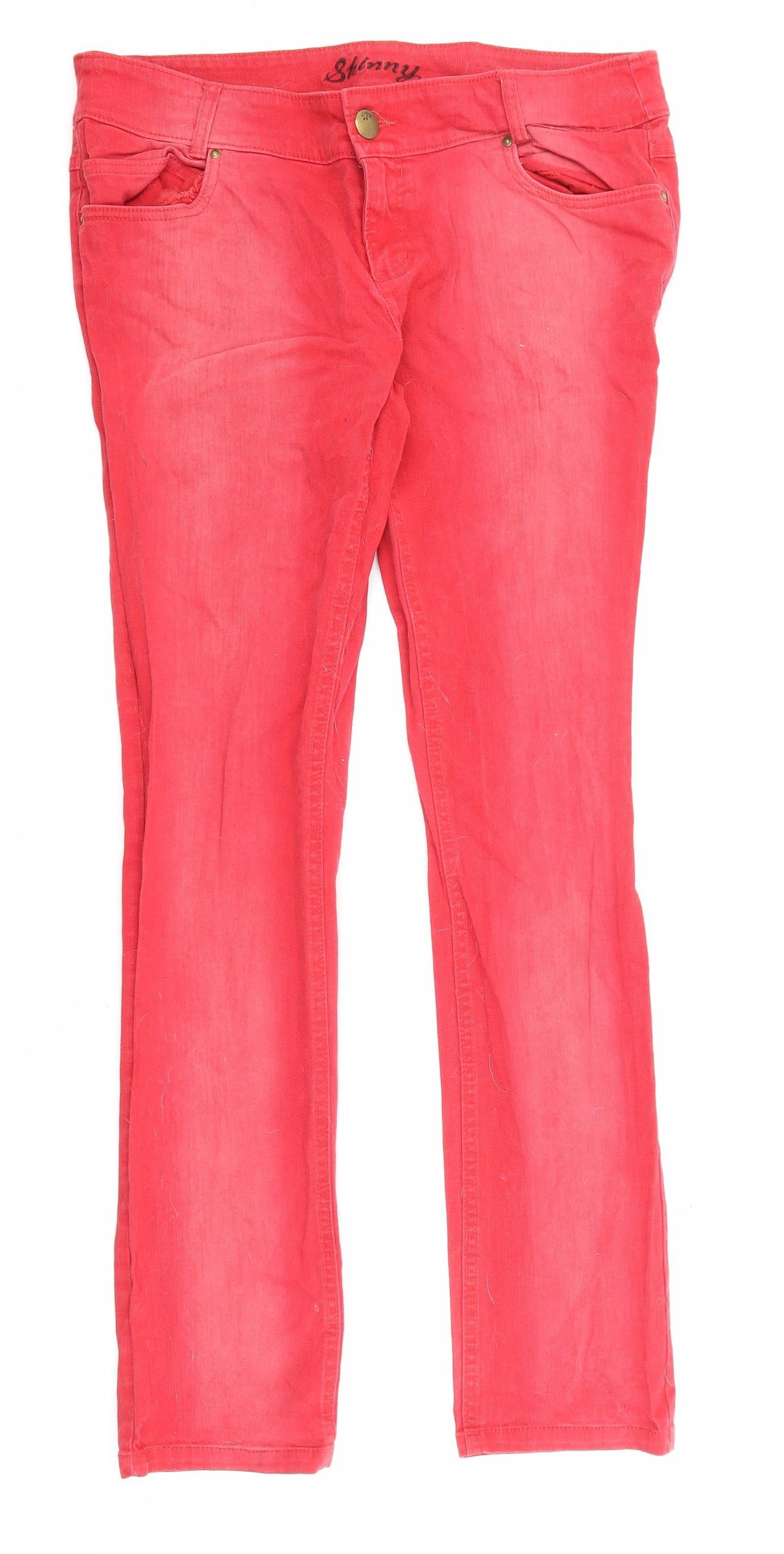 Denim & Co. Womens Red Cotton Straight Jeans Size 14 L31 in Regular Zip - Pockets