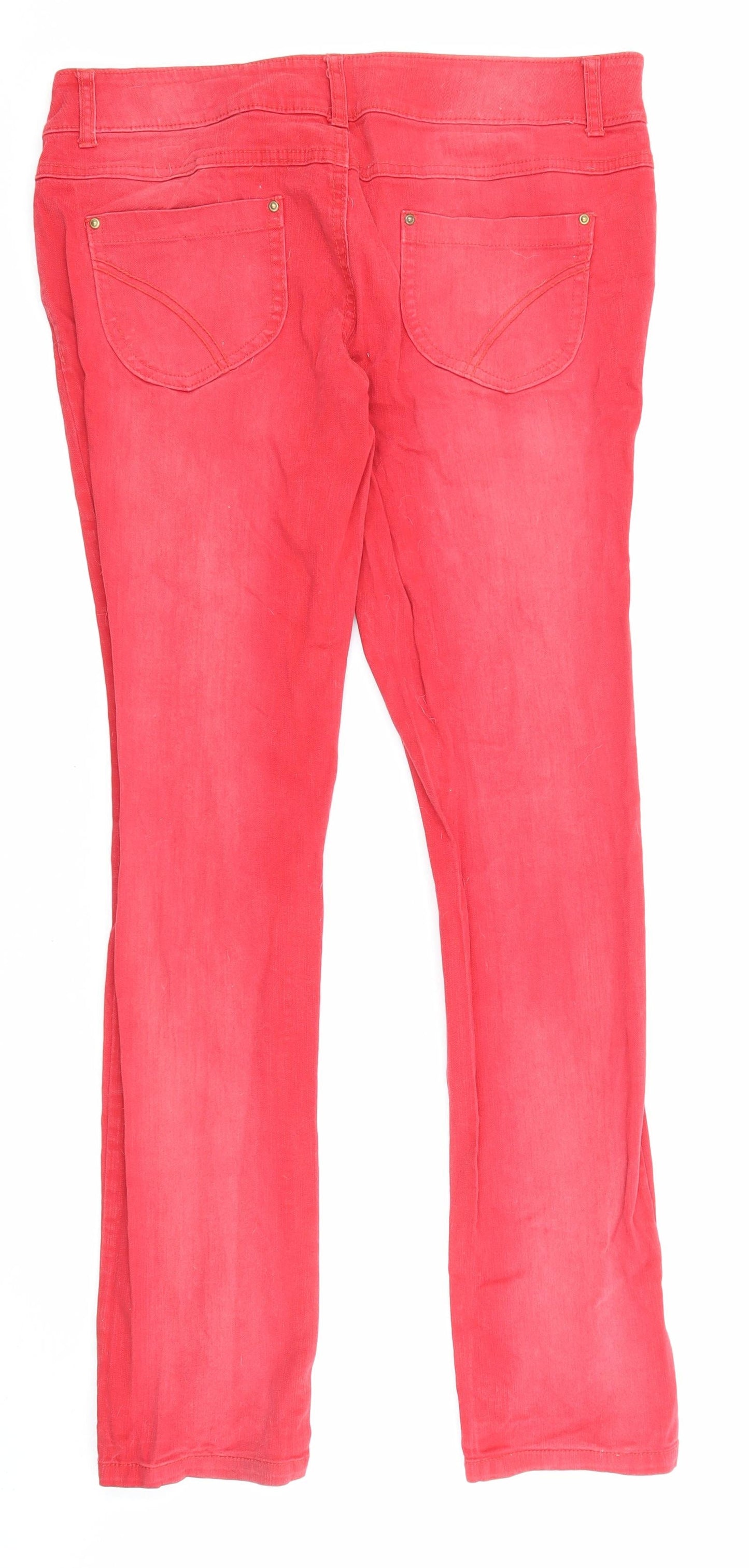 Denim & Co. Womens Red Cotton Straight Jeans Size 14 L31 in Regular Zip - Pockets