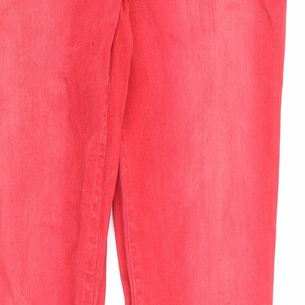 Denim & Co. Womens Red Cotton Straight Jeans Size 14 L31 in Regular Zip - Pockets
