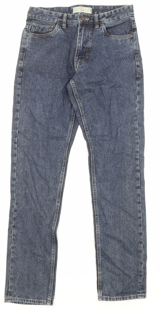 NEXT Mens Blue Cotton Straight Jeans Size 28 in L31 in Slim Zip - Pockets