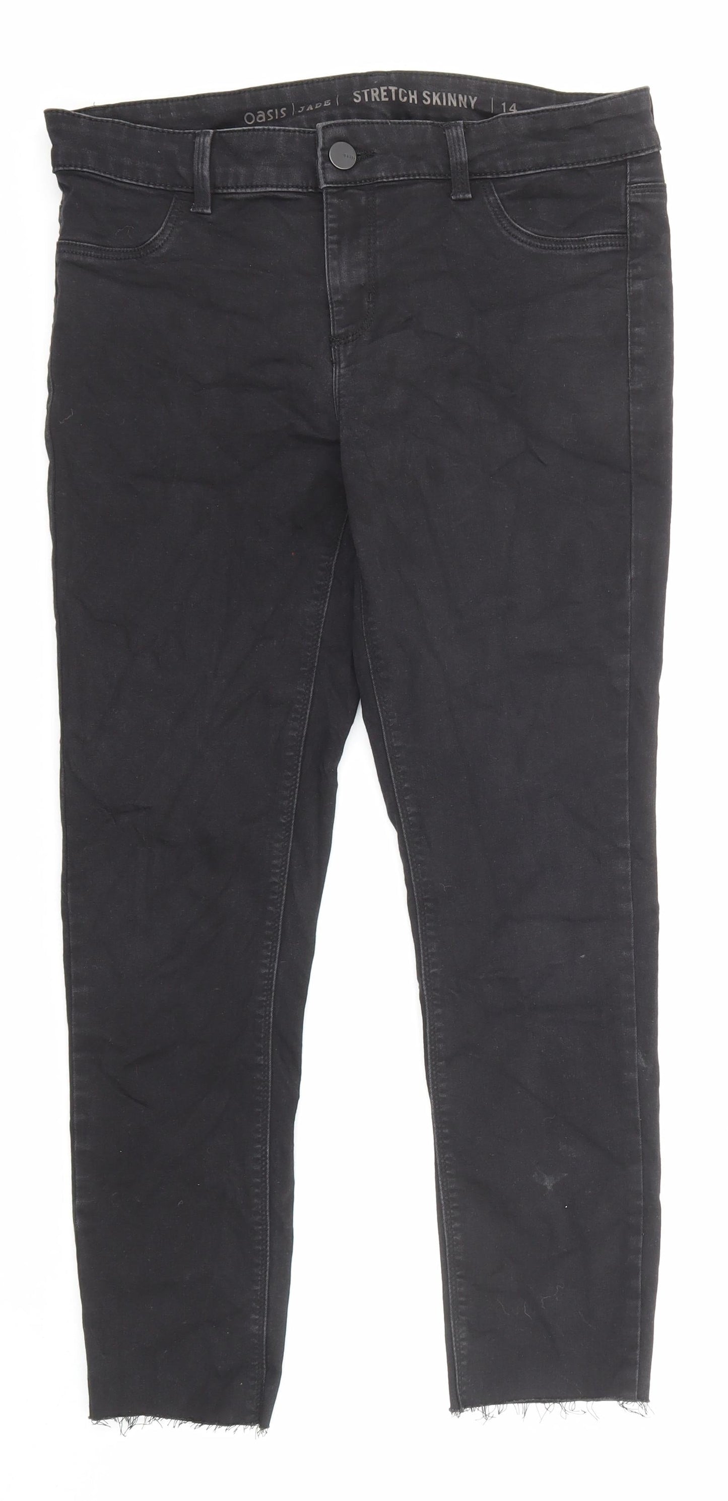 Oasis Womens Black Cotton Straight Jeans Size 14 L26 in Regular Zip - Pockets