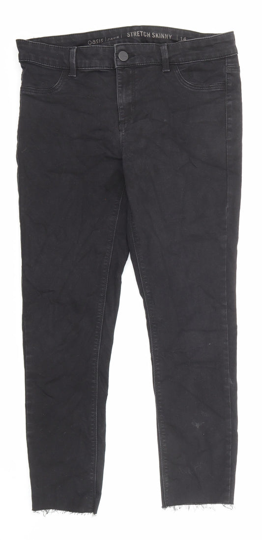 Oasis Womens Black Cotton Straight Jeans Size 14 L26 in Regular Zip - Pockets