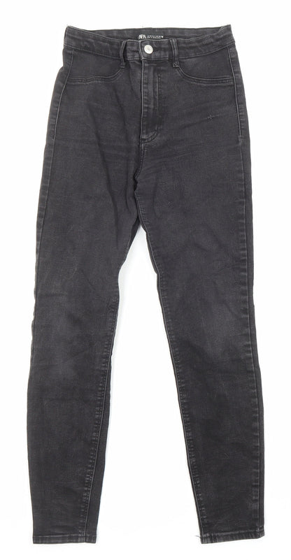 Zara Womens Black Cotton Skinny Jeans Size 8 L26 in Regular Zip - Pockets