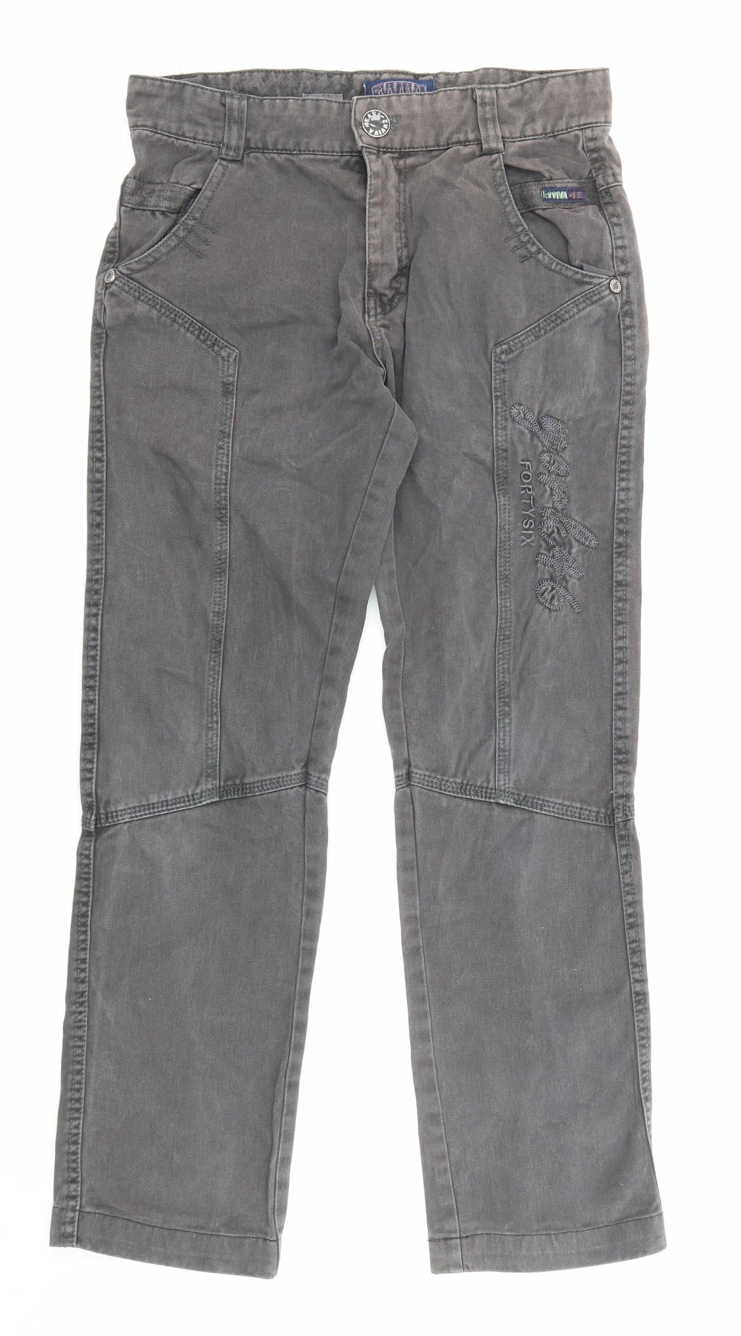 Evviva Womens Grey Cotton Trousers Size 12 L25 in Regular Zip - Pockets