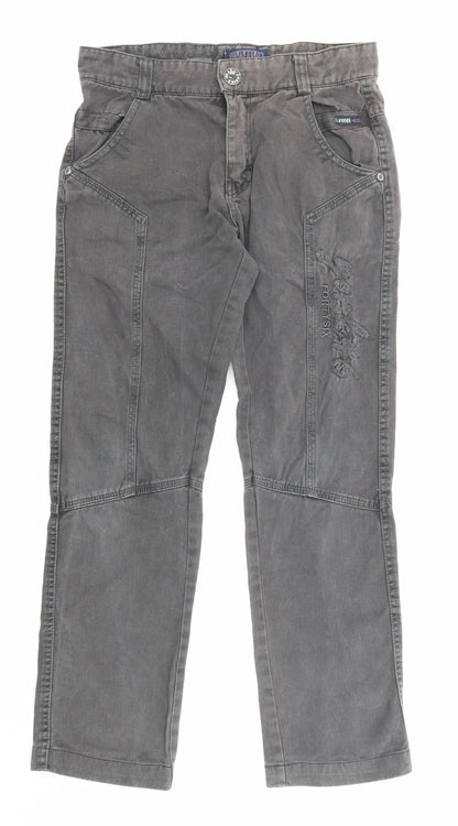 Evviva Womens Grey Cotton Trousers Size 12 L25 in Regular Zip - Pockets