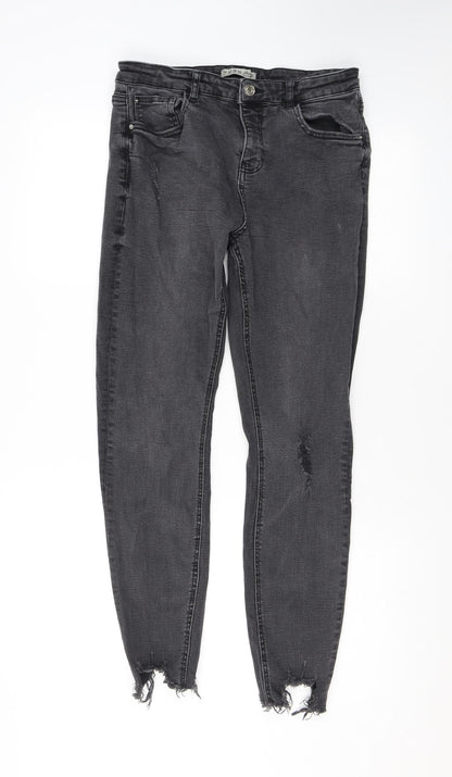 Denim & Co. Womens Grey Cotton Skinny Jeans Size 14 L25 in Regular Zip