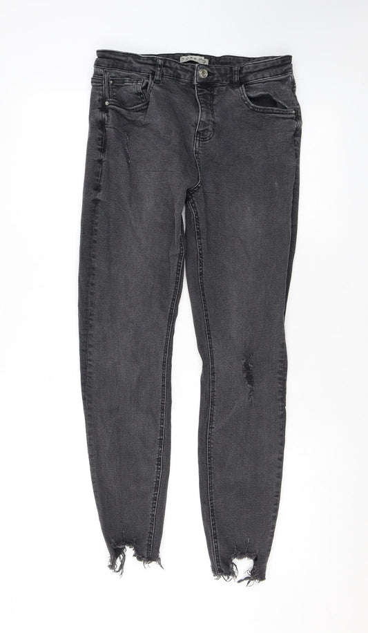 Denim & Co. Womens Grey Cotton Skinny Jeans Size 14 L25 in Regular Zip