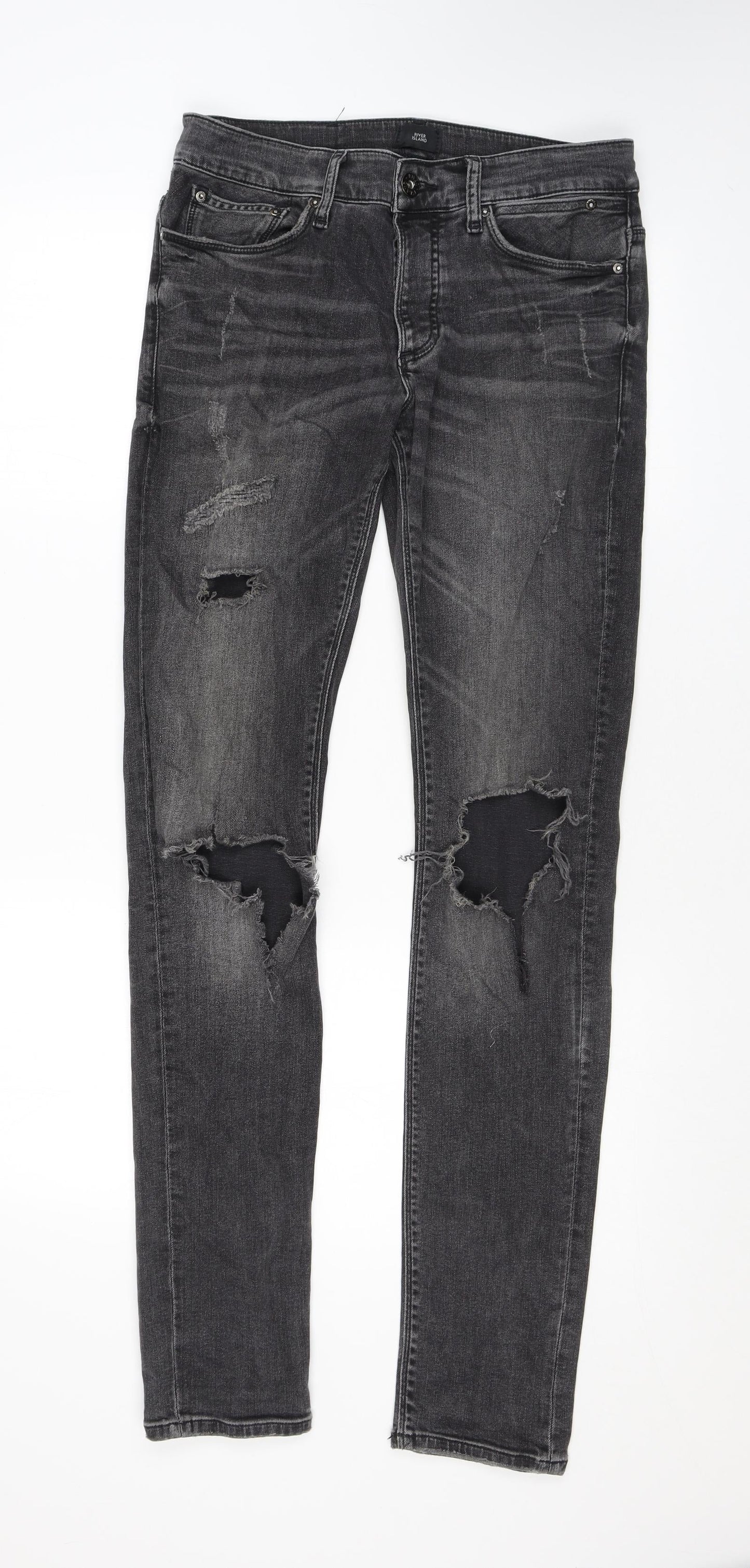 Mens UK Size 28 in River Island Regular Fit Skinny Grey Jeans