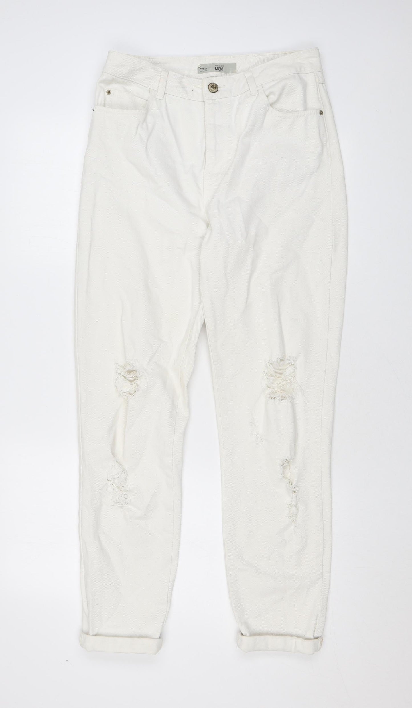 Topshop Womens White Cotton Mom Jeans Size 28 in L34 in Regular Zip