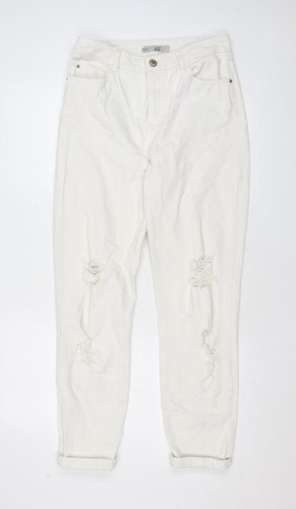 Topshop Womens White Cotton Mom Jeans Size 28 in L34 in Regular Zip