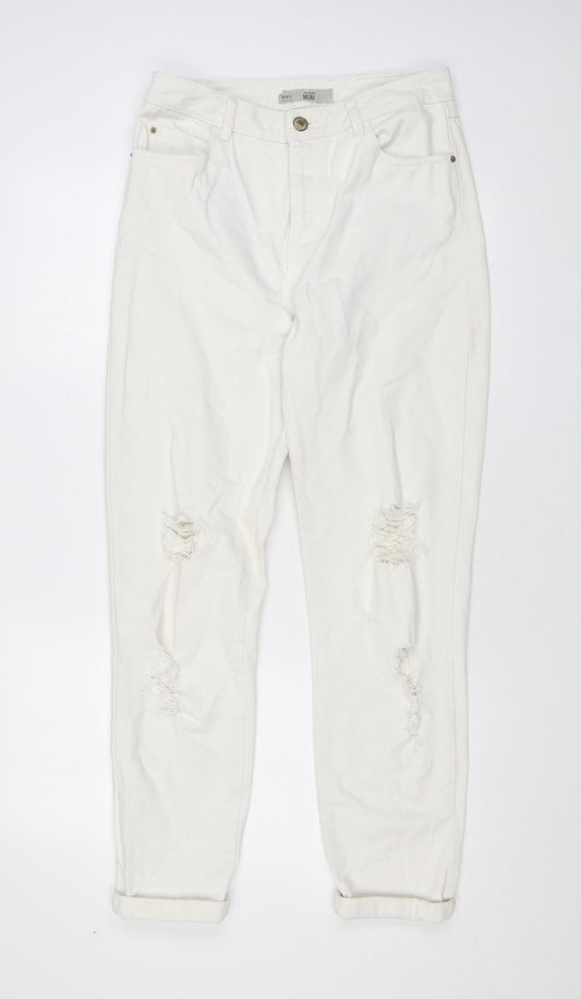 Topshop Womens White Cotton Mom Jeans Size 28 in L34 in Regular Zip
