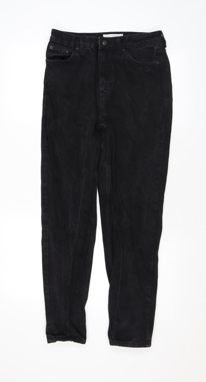 Topshop Womens Black Cotton Straight Jeans Size 28 L32 in Regular Zip