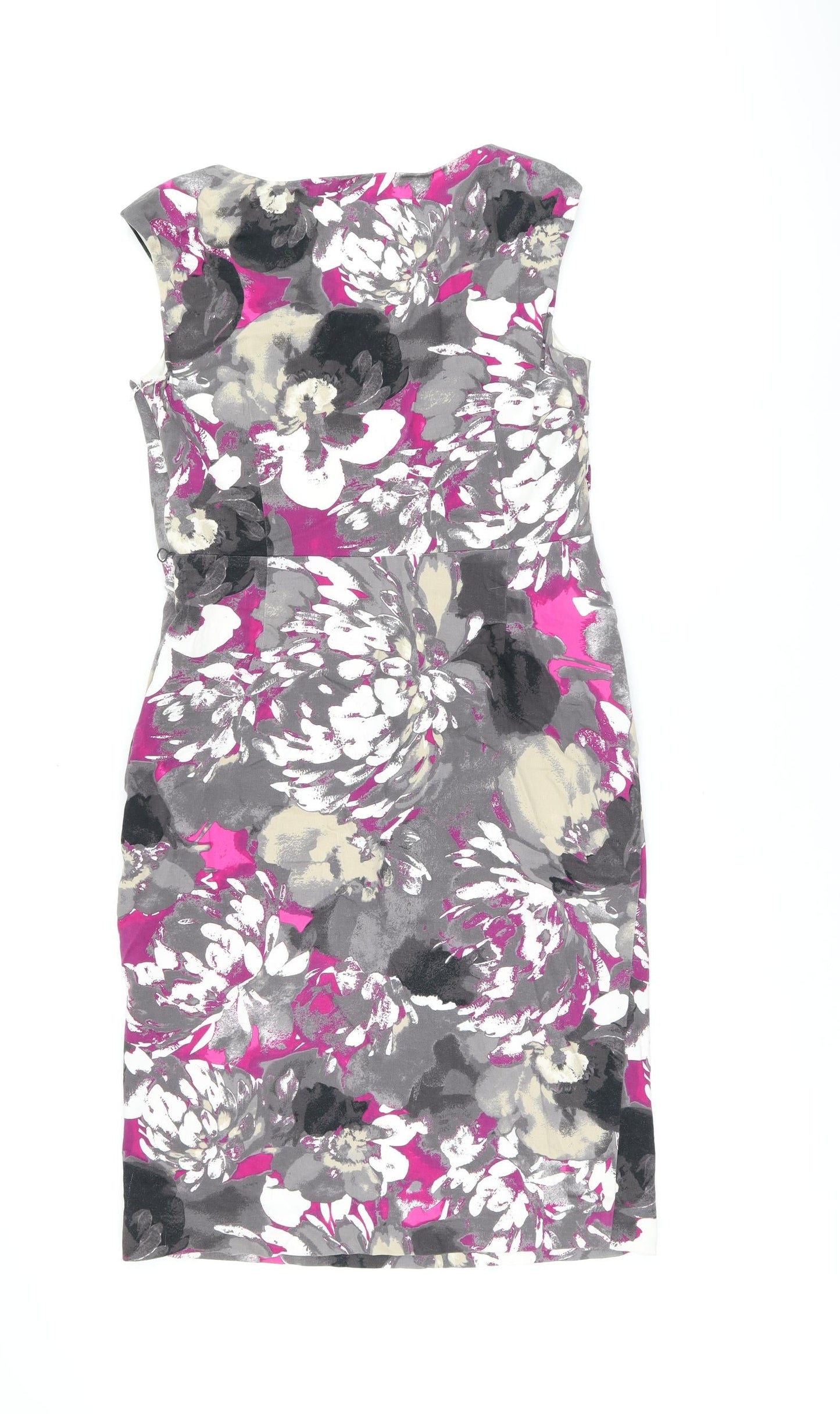 CC Womens Grey Floral Cotton Pencil Dress Size 10 Scoop Neck Zip
