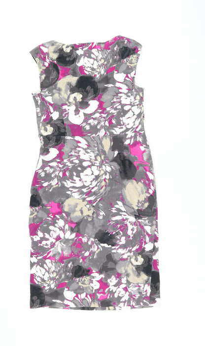 CC Womens Grey Floral Cotton Pencil Dress Size 10 Scoop Neck Zip