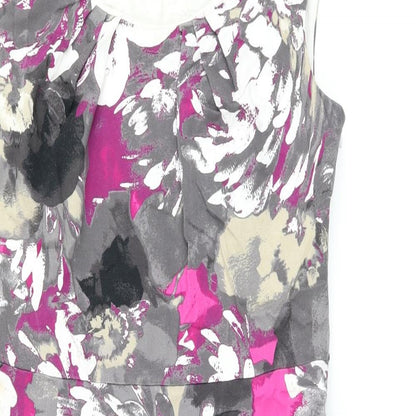 CC Womens Grey Floral Cotton Pencil Dress Size 10 Scoop Neck Zip