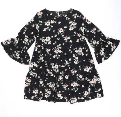 New Look Womens Black Floral Polyester Shift Size 10 Boat Neck Pullover