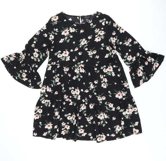 New Look Womens Black Floral Polyester Shift Size 10 Boat Neck Pullover