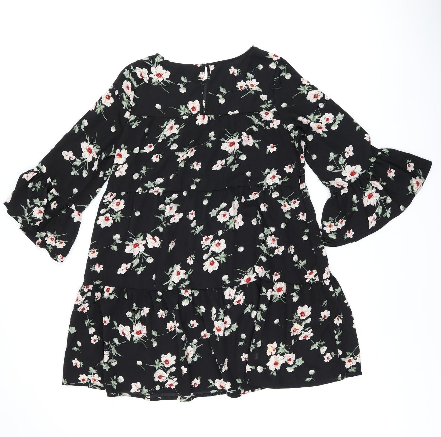 New Look Womens Black Floral Polyester Shift Size 10 Boat Neck Pullover