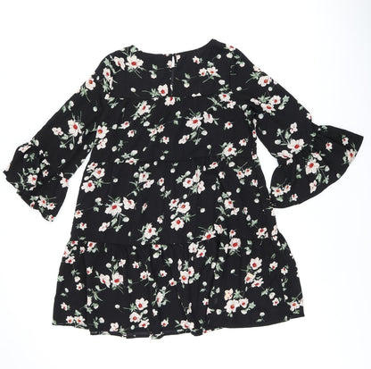 New Look Womens Black Floral Polyester Shift Size 10 Boat Neck Pullover