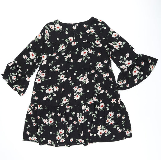 New Look Womens Black Floral Polyester Shift Size 10 Boat Neck Pullover