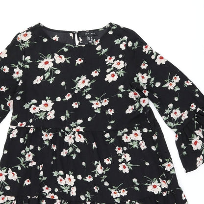 New Look Womens Black Floral Polyester Shift Size 10 Boat Neck Pullover