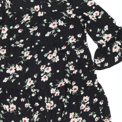 New Look Womens Black Floral Polyester Shift Size 10 Boat Neck Pullover