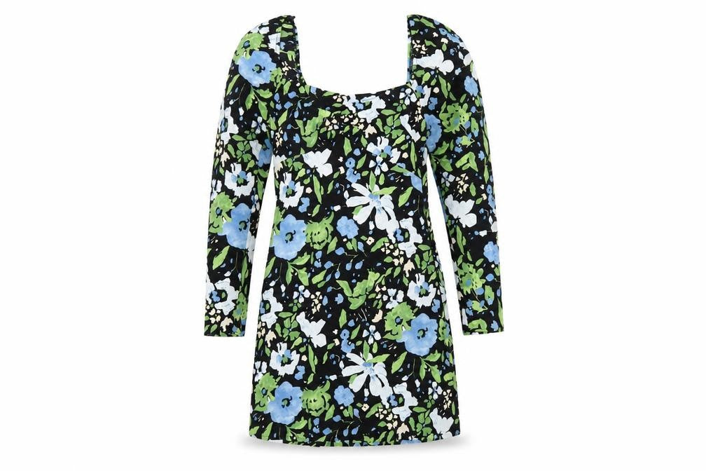 Topshop Womens Black Floral Polyester Mini Size 6 Square Neck Zip