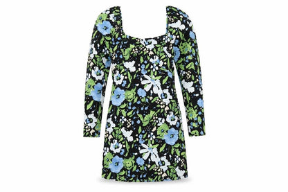 Topshop Womens Black Floral Polyester Mini Size 6 Square Neck Zip