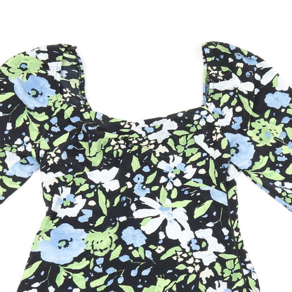 Topshop Womens Black Floral Polyester Mini Size 6 Square Neck Zip
