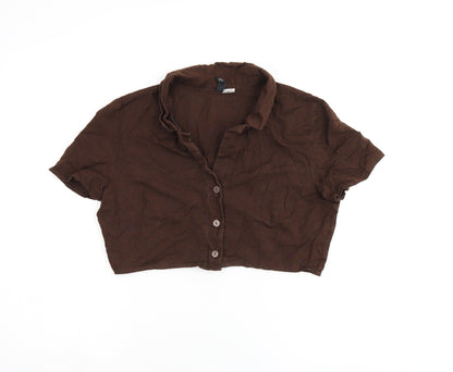 Womens UK Size 6 H&M Brown Cropped Button-Up