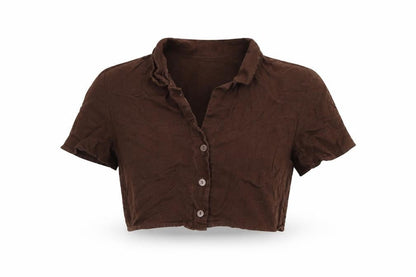 Womens UK Size 6 H&M Brown Cropped Button-Up
