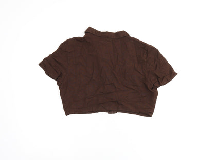Womens UK Size 6 H&M Brown Cropped Button-Up