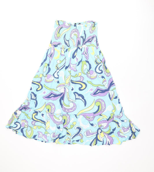 Bonmarché Womens Blue Geometric Viscose A-Line Size 10 Off the Shoulder Pullover