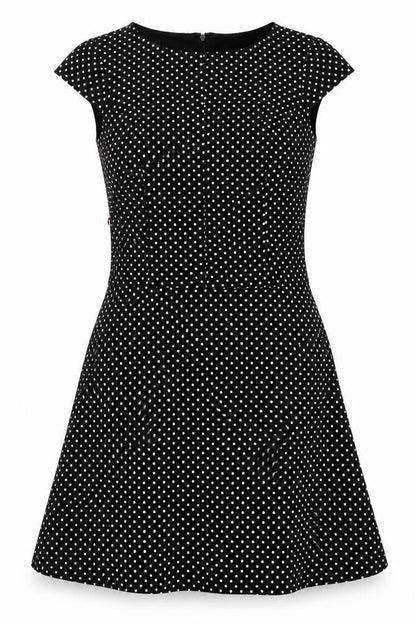 Anne Klein Womens Black Polka Dot Polyester Skater Dress Size 10 Boat Neck Zip