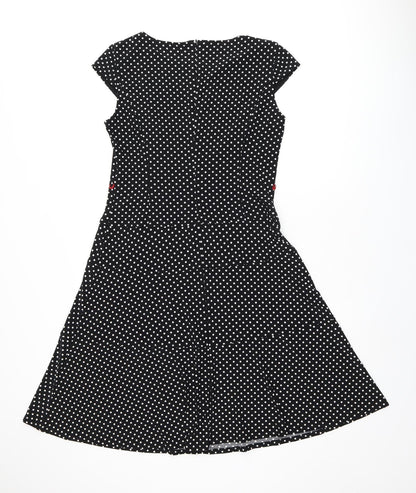 Anne Klein Womens Black Polka Dot Polyester Skater Dress Size 10 Boat Neck Zip