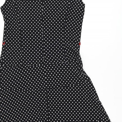 Anne Klein Womens Black Polka Dot Polyester Skater Dress Size 10 Boat Neck Zip
