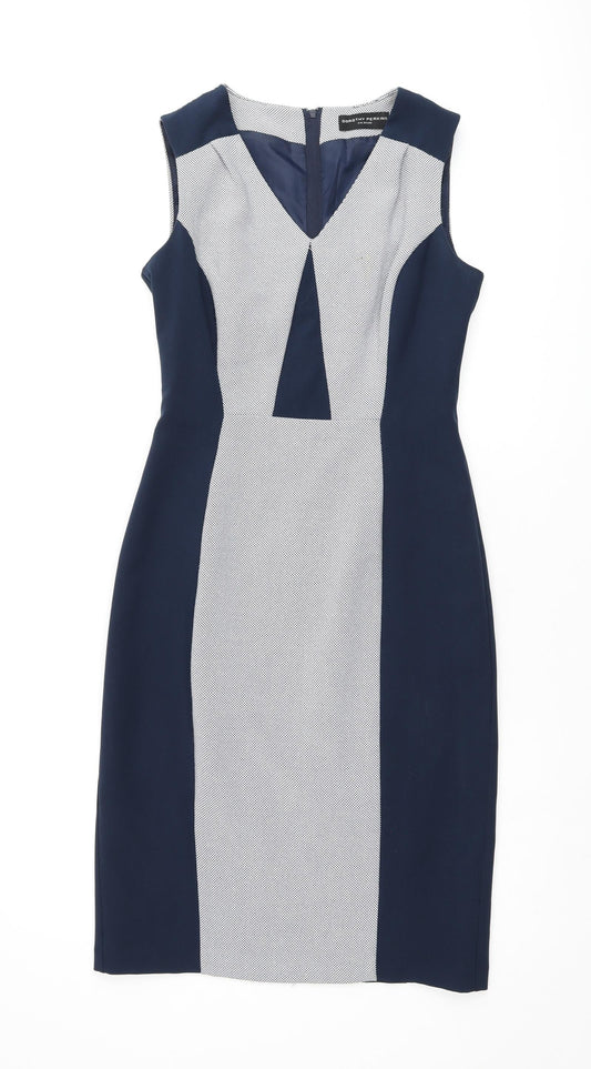 Dorothy Perkins Womens Blue Polyester Pencil Dress Size 8 V-Neck Zip
