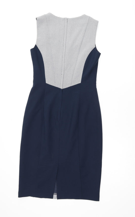 Dorothy Perkins Womens Blue Polyester Pencil Dress Size 8 V-Neck Zip