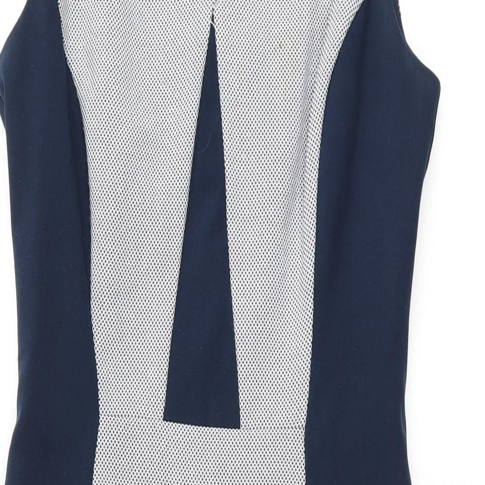 Dorothy Perkins Womens Blue Polyester Pencil Dress Size 8 V-Neck Zip