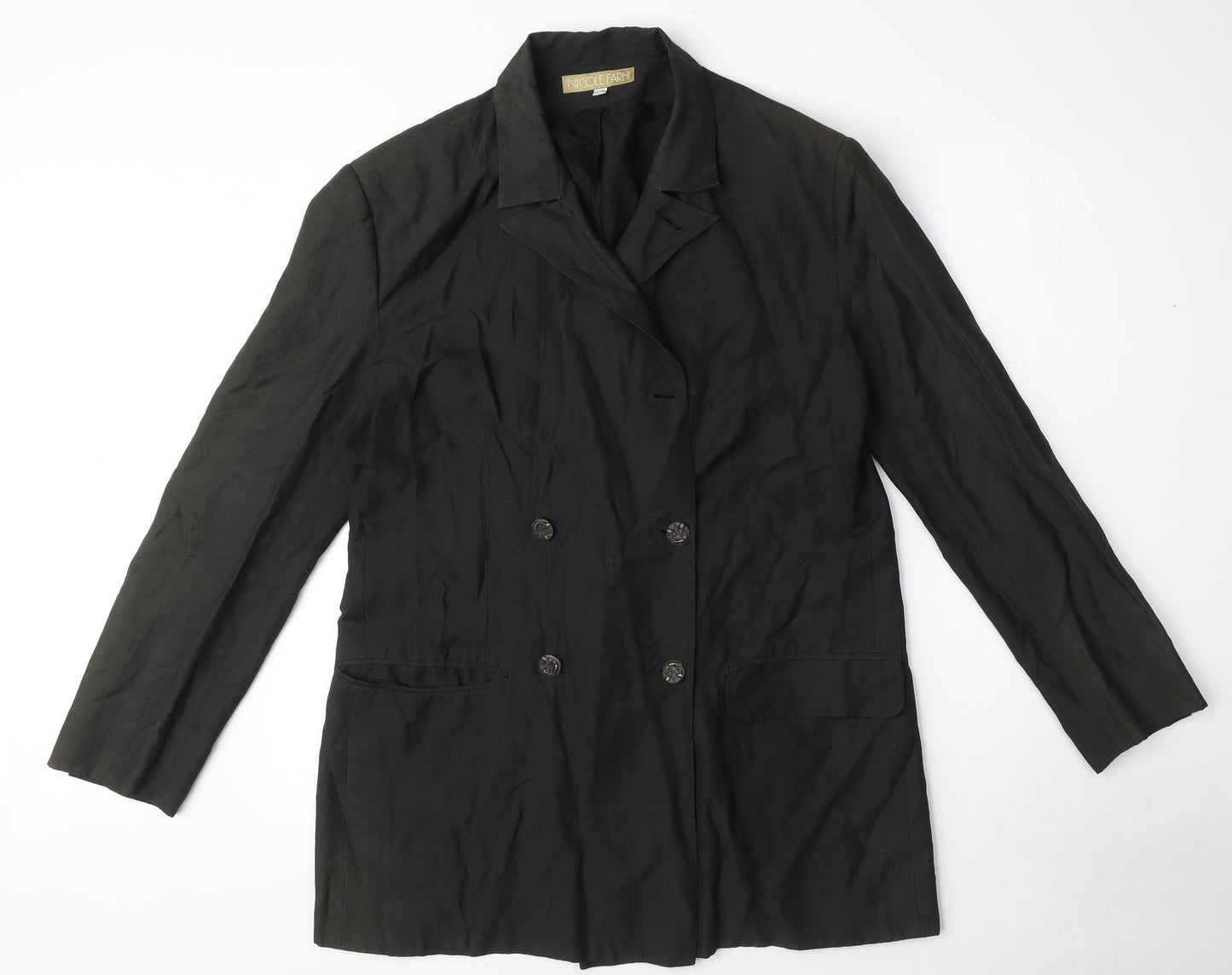 NICOLE FARHI Womens Black Overcoat Coat Size 12 Button - Size 12-14