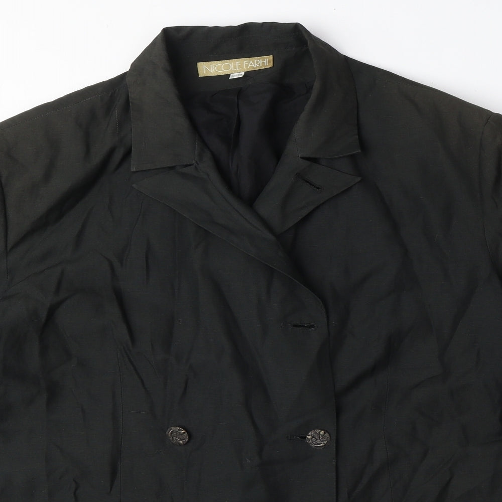 NICOLE FARHI Womens Black Overcoat Coat Size 12 Button - Size 12-14