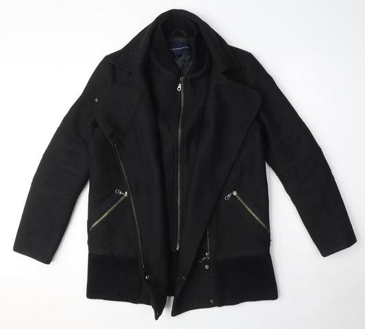 French Connection Womens Black Biker Coat Size 6 Zip