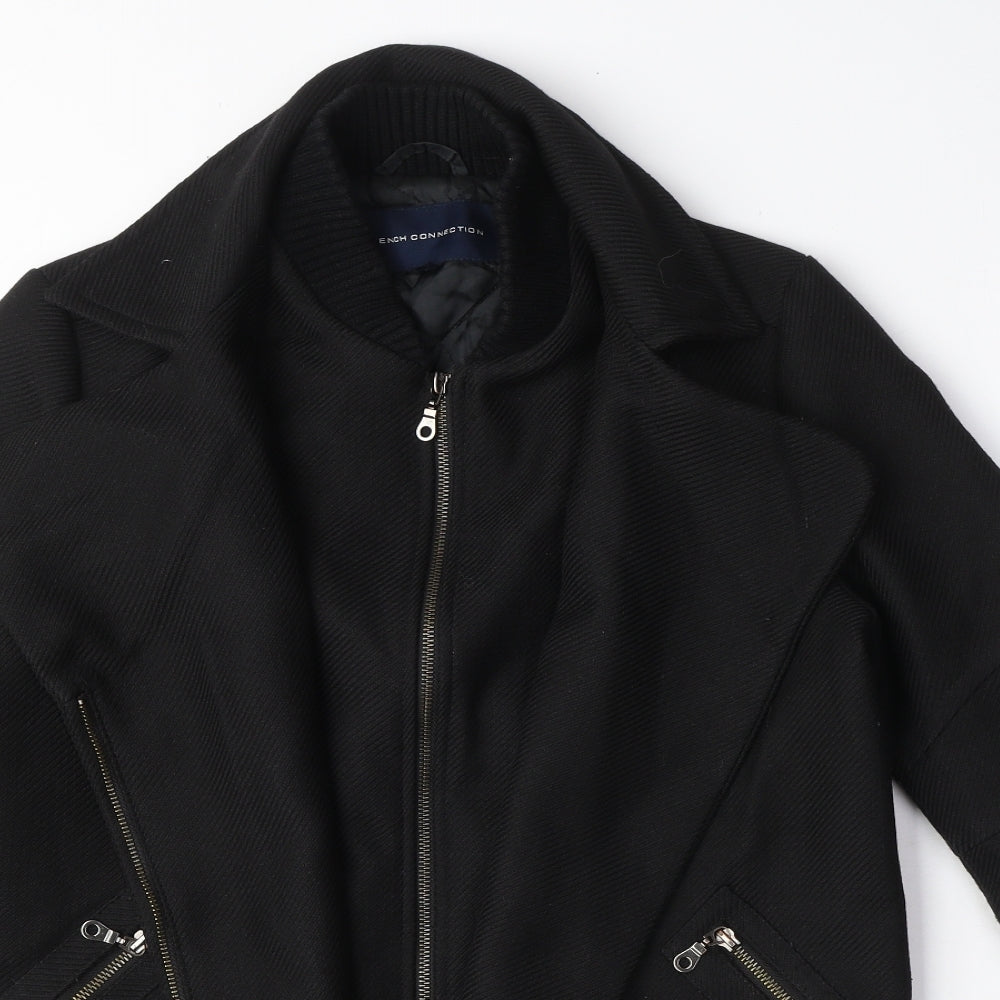 Womens UK Size 6 French Connection Black Biker Coat