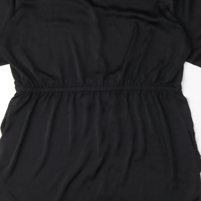 Zara Womens Black Polyester Shirt Dress Size S Collared Button - Drawstring