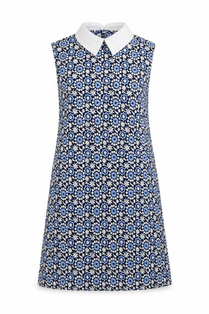 Hearts & Bows Womens Blue Floral Polyester Shift Size 8 Collared Button