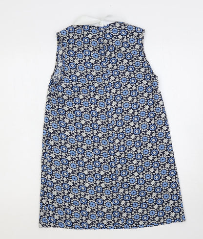 Hearts & Bows Womens Blue Floral Polyester Shift Size 8 Collared Button