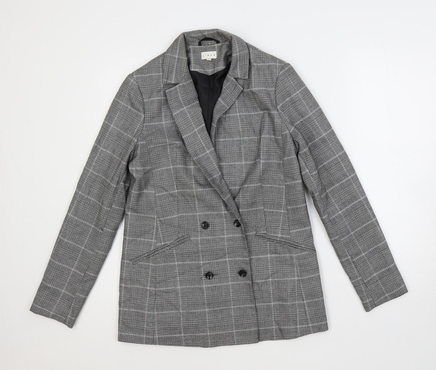 Linea Womens Grey Plaid Jacket Blazer Size 10 Button