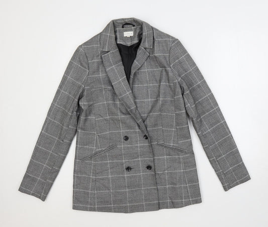 Linea Womens Grey Plaid Jacket Blazer Size 10 Button