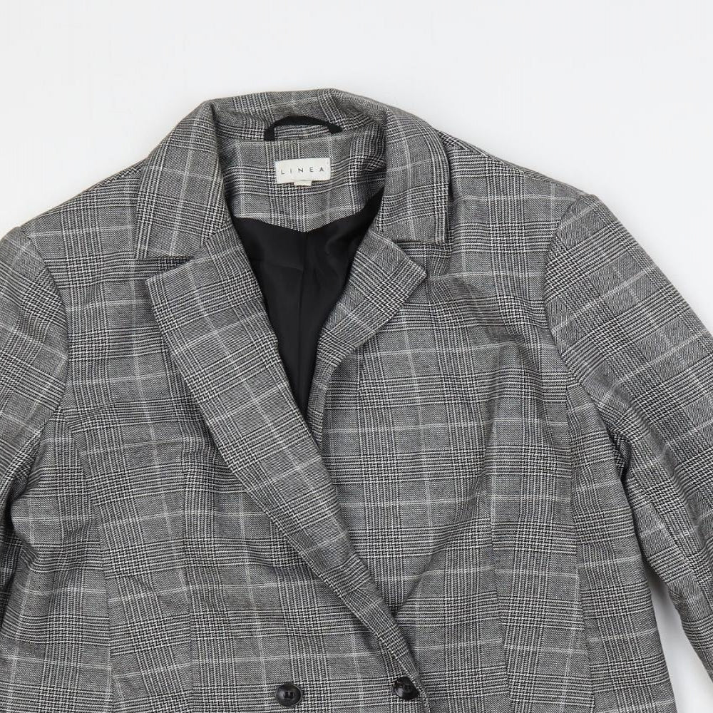 Linea Womens Grey Plaid Jacket Blazer Size 10 Button